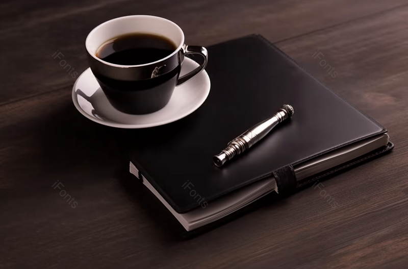 木桌笔记本美式咖啡黑色高级感商务,高清,摄影图,摄影图片,图片大全,摄影图免费下载